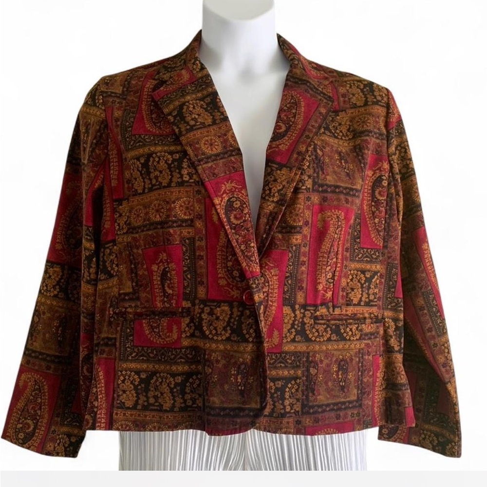 Eclectic Grandpa Briggs New York Red and Brown Patterned Blazer Jacket size LP